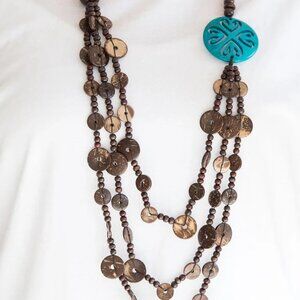 Paparazzi Jungle Jive Blue Brown Wooden Necklace & Earring Set